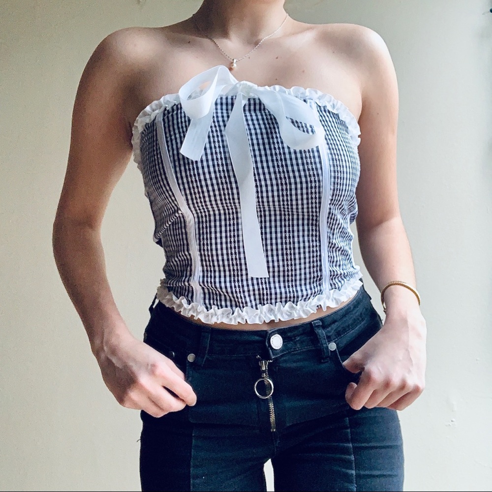 Strapless Summer Tube Top Black & White Vintage